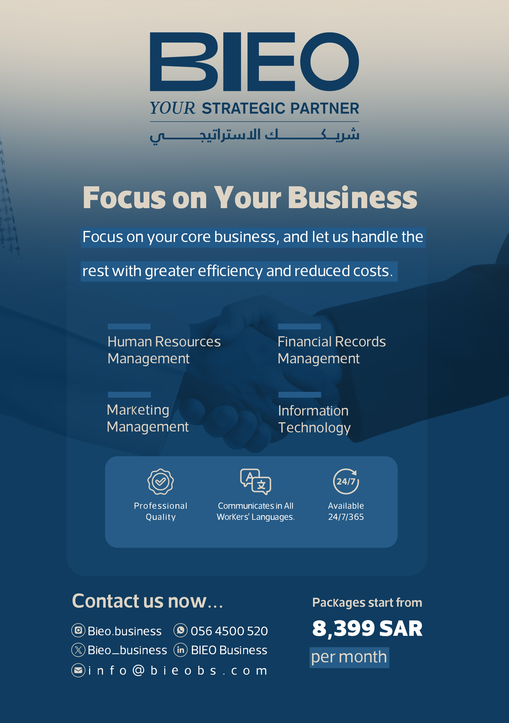 We now offer our services in 9 languages to meet your needs with excellence.